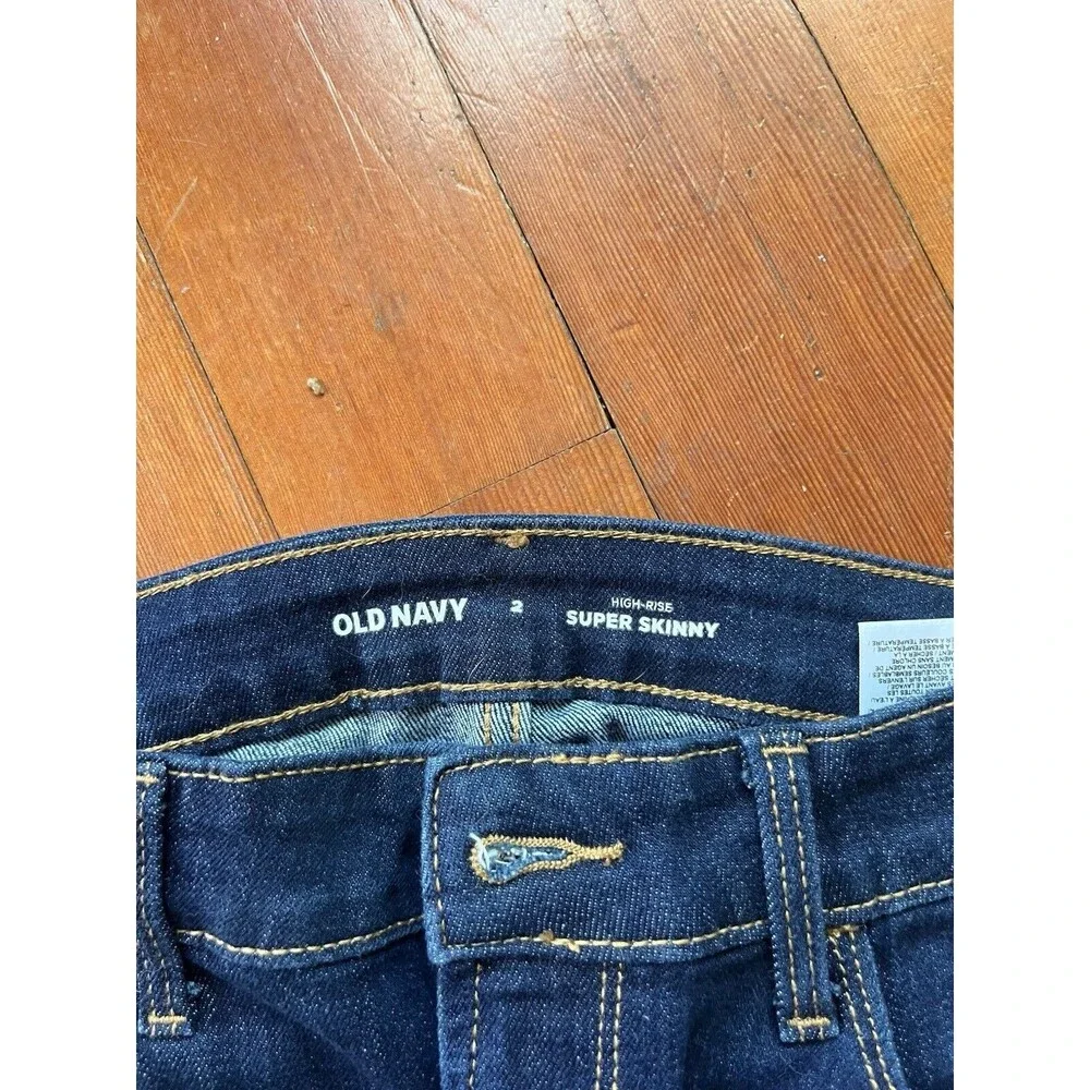Old Navy Women Jean Pants 2 High Rise Super Skinny Dark Wash Stretch Blue - Picture 6 of 10